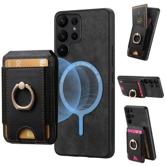 For Samsung Galaxy S25 Ultra 5G Retro Splitable Magnetic Stand Card Bag Leather Phone Case(Black) - Galaxy S25 Ultra 5G Cases by buy2fix | Online Shopping UK | buy2fix