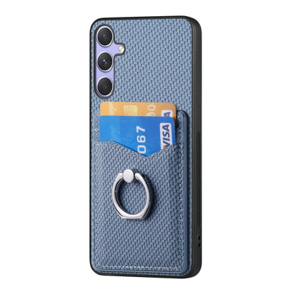 For Samsung Galaxy S25 5G Carbon Fiber Card Wallet Ring Phone Case(Blue) - Galaxy S25 5G Cases by buy2fix | Online Shopping UK | buy2fix