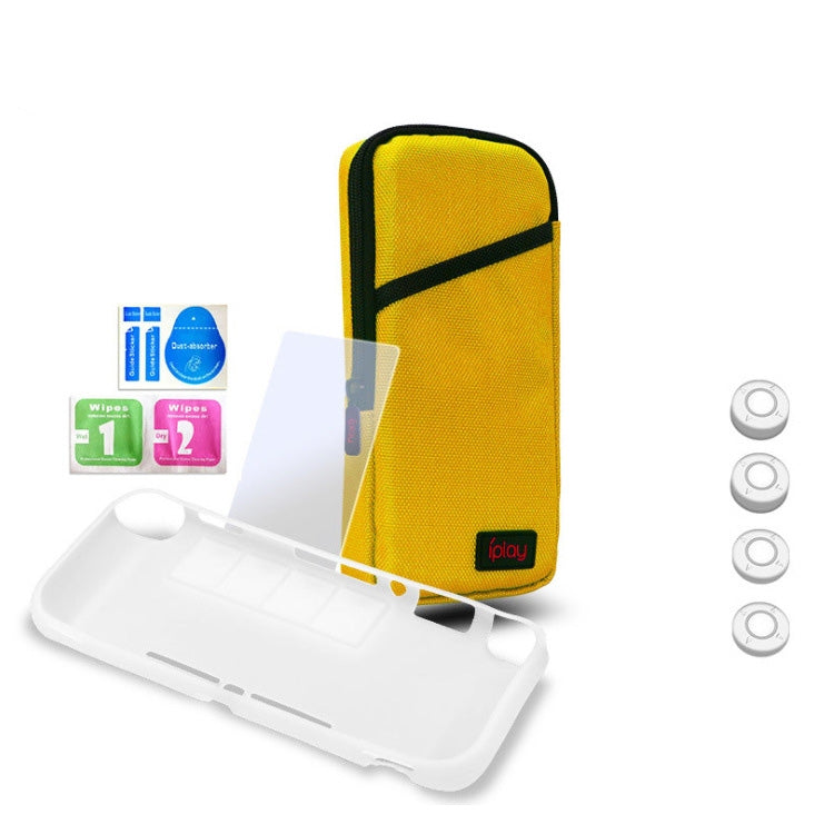 iplay Host Storage Bag Tempered Film + Rocker Cap + Protective Shell 7 in 1 Protection Bag Soft Bag Set For Switch Lite(Yellow) - Bags by iplay | Online Shopping UK | buy2fix