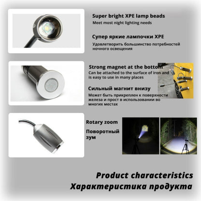 Multi-functional with Magnet Charging Rotary Zoom Turn Work Light Glare Flashlight, XPE Charging Section US Plug(Black) - LED Flashlight by buy2fix | Online Shopping UK | buy2fix