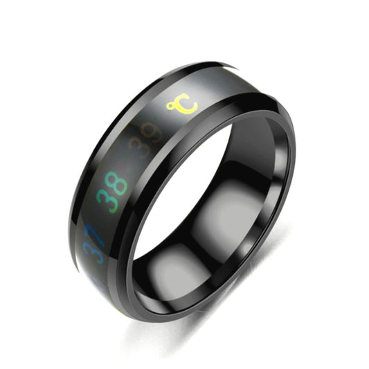 Smart Temperature Ring Stainless Steel Personalized Temperature Display Couple Ring, Size: 12(Black) - Rings by buy2fix | Online Shopping UK | buy2fix
