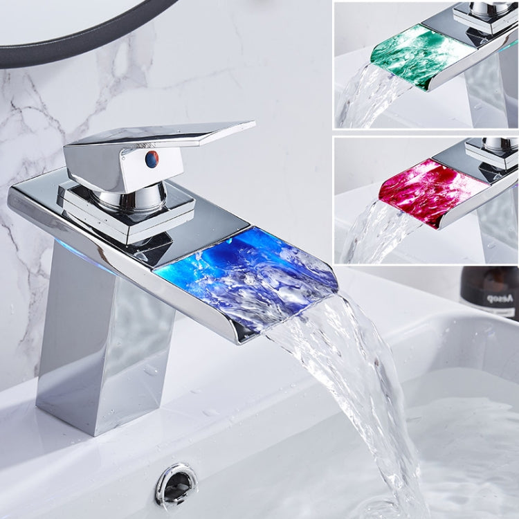 LED Three Lights Hot Cold Water Faucet Bathroom Waterfall Faucet CN Plug(Electroplating Silver) - Faucets & Accessories by buy2fix | Online Shopping UK | buy2fix