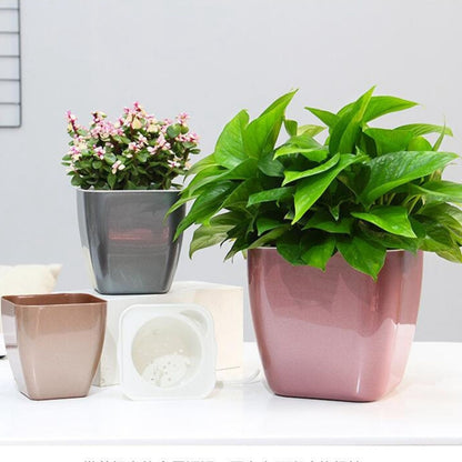 Imitation Metal Colorful Water Storage Plastic Flowerpot, Size: G109 Medium Pot(Square Rose Gold) - Flower Pots & Planters by buy2fix | Online Shopping UK | buy2fix