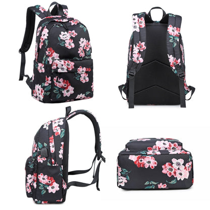 1916-1 3 PCS / Set Printed USB Backpack Student School Bag(Green) - Double-shoulder Bags by buy2fix | Online Shopping UK | buy2fix