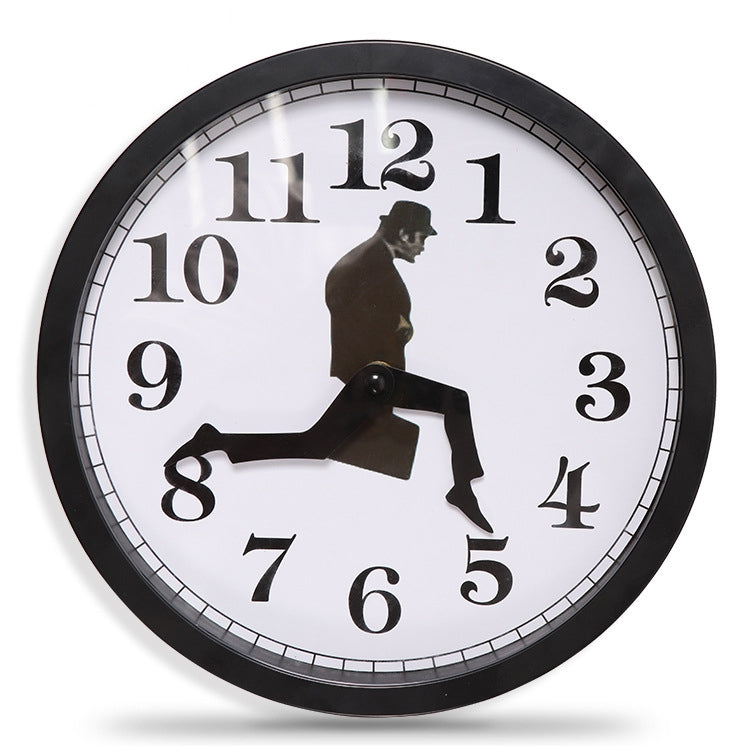 Walking Clock Businessman Briefcase Glass Wall Clock Personality Clock Decoration Round Clock(Black) - Wall Clock by buy2fix | Online Shopping UK | buy2fix