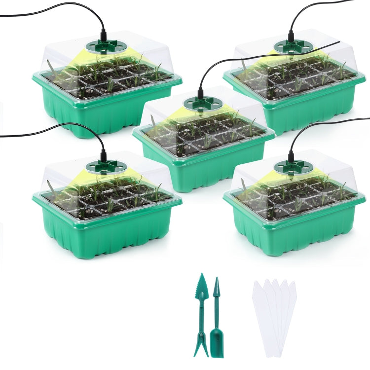 5 Set Plant Seed Starter Trays Kit,Seedling Tray Starter With Grow Light(Green) - Planting Bags by buy2fix | Online Shopping UK | buy2fix