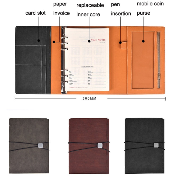 A5 Business Loose-leaf Notebook Office Stationery Leather PU Notepad(Light Coffee) - Notebooks by buy2fix | Online Shopping UK | buy2fix