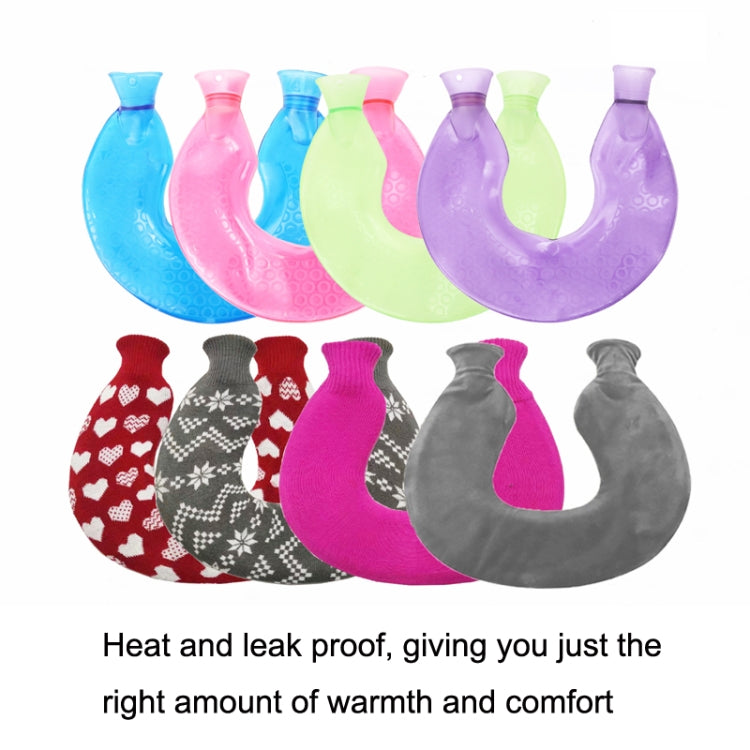 U-shaped PVC Hot Compress Shoulder And Neck Explosion-proof Water Injection Hot Water Bag(Rose Red + Red Love Knitted) - Hot Water Bags by buy2fix | Online Shopping UK | buy2fix