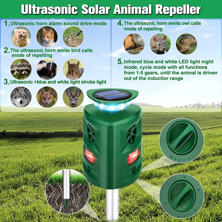 SK698 Solar Powered Animal Repeller 360 Degree Strobe Light Bird Repeller Ultrasonic Rat Repeller(Green) - Outdoor Insect Repellent by buy2fix | Online Shopping UK | buy2fix