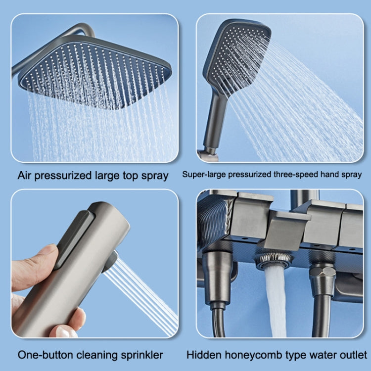 Piano Style Shower Set Full Copper Faucet Square Nozzle Shower Set, Color: Water Plating Gray - Shower Head by buy2fix | Online Shopping UK | buy2fix