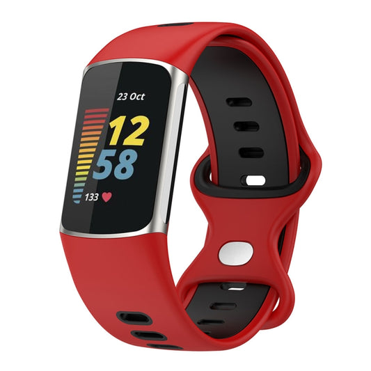 For Fitbit Charge 5 Smart Watch Sports Waterproof Two-Color Silicone Band(Red Black) - Watch Bands by buy2fix | Online Shopping UK | buy2fix