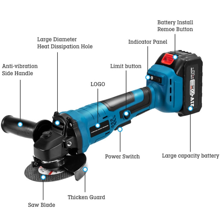 HILDA 21V Brushless Angle Grinder Lithium Cutting Machine, Model: 1 Battery+1 Charger US Plug - Abrasive Tools & Accessories by HILDA | Online Shopping UK | buy2fix
