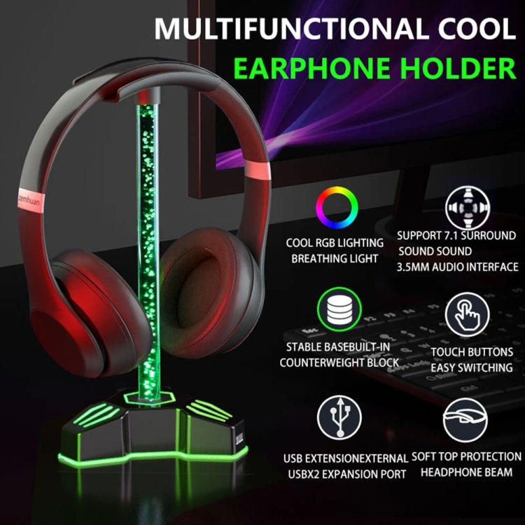 RGB Lighted Headphone Stand With Ambient Light USB Expansion Port Headphone Display Bracket, Style: With 3.5mm Port - Headset Stand by buy2fix | Online Shopping UK | buy2fix