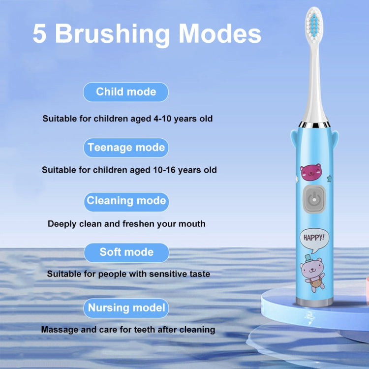 USB Charging Fully Automatic Ultrasonic Cartoon Children Electric Toothbrush, Color: Blue with 6 Heads - Toothbrushes by buy2fix | Online Shopping UK | buy2fix