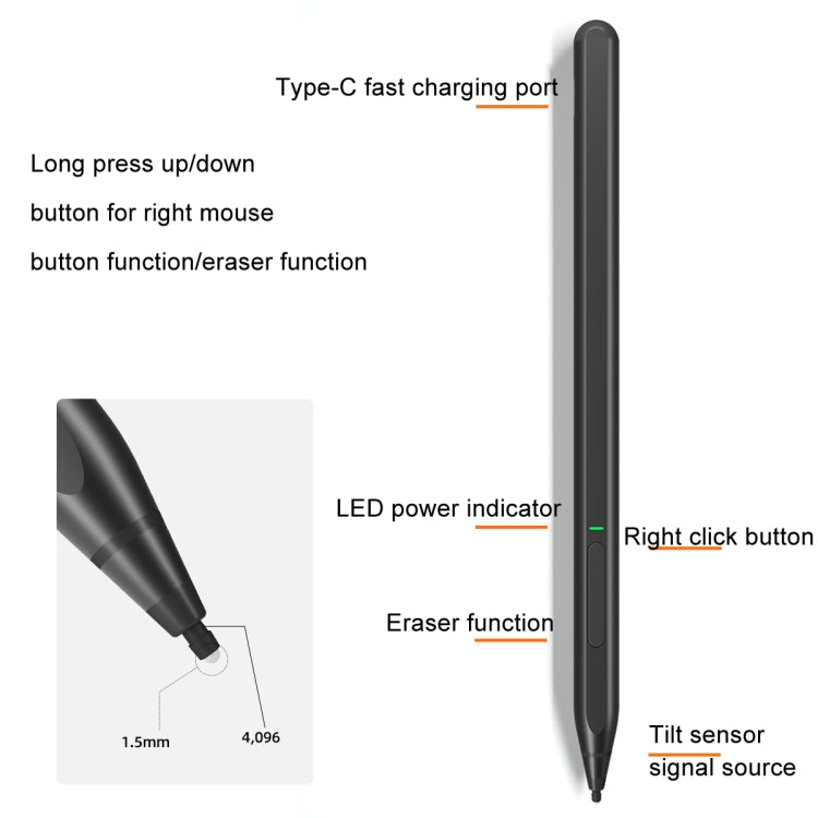 For Microsoft Surface 4096 Pressure Sensitive MPP2.0 Anti-false Touch Pressure Sensitive Capacitive Pen(Black) - Stylus Pen by buy2fix | Online Shopping UK | buy2fix