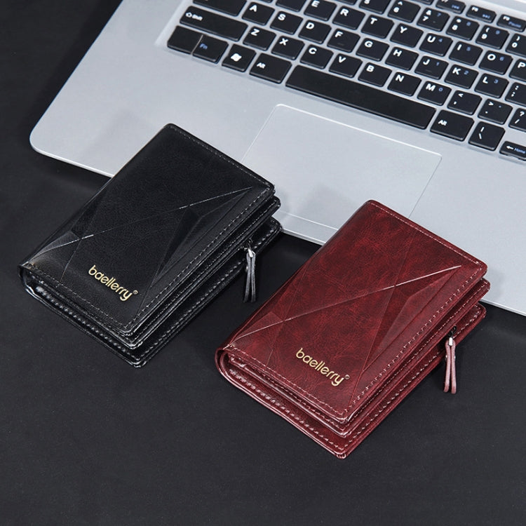 Baellerry D3213 Retro Leather Short Wallet Multi-card Slot Zipper Card Holder(Claret) - Wallets by Baellerry | Online Shopping UK | buy2fix