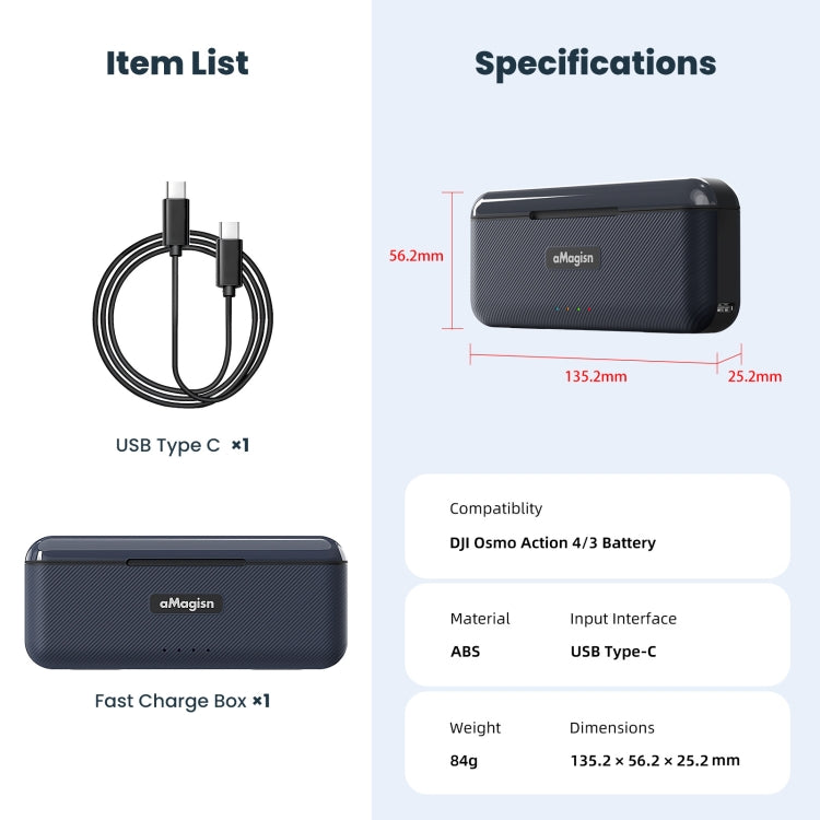 For DJI Action 4 / 3 aMagisn Fast Charge Charging Box Charger Sports Camera Accessories - Cable & Charger by aMagisn | Online Shopping UK | buy2fix