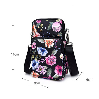 Printed Crossbody Mobile Phone Bag Mini Wallet With Arm Band, Style: Black Flower - Single-shoulder Bags by buy2fix | Online Shopping UK | buy2fix