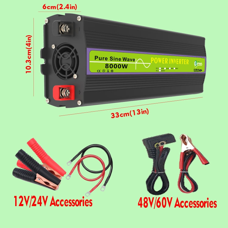 Gurxun 24V-220V 8000W Pure Sine Wave Inverter Car Single Digital Display Voltage Converter - Pure Sine Wave by Gurxun | Online Shopping UK | buy2fix