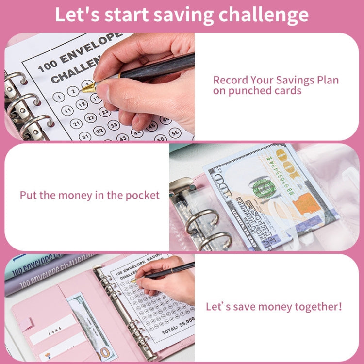 A5 100 Day Savings Challenge Envelope Budget Planner Binder Notebook Handbook, Color: Words Pink - Notebooks by buy2fix | Online Shopping UK | buy2fix