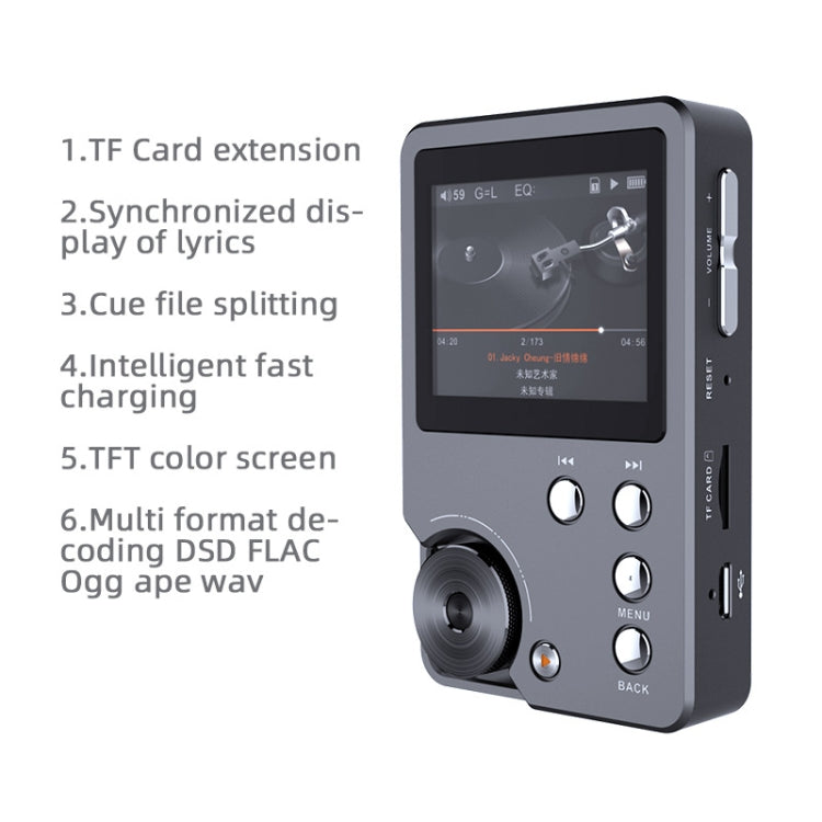 Without TF Card HIFI Lossless DSD256 Music Player Sports MP3(Silver Gray) - MP3 Player by buy2fix | Online Shopping UK | buy2fix