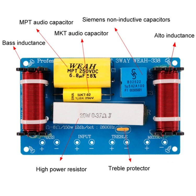 WEAH-338 High Medium And Low 3-Way Audio Crossover Hi-Fi Speaker Conversion Divider - Audio Crossover by buy2fix | Online Shopping UK | buy2fix