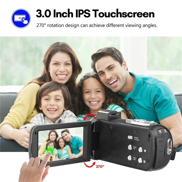 4K  Digital Video Camera 3 Inch IPS Touch Screen 56MP 18X Digital Zoom WiFi Camcorder, Spec: Standard - Video Cameras by buy2fix | Online Shopping UK | buy2fix