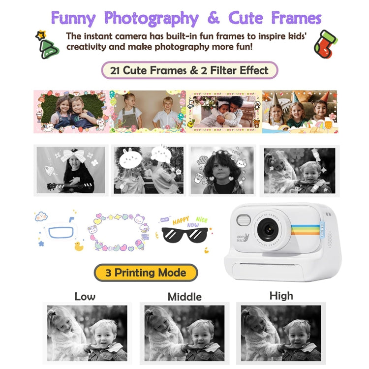 2.0-Inch LED Flash 1080P HD Recording Photo Printing Camera With 3-Rolls Paper, Color: White+32G - Children Cameras by buy2fix | Online Shopping UK | buy2fix