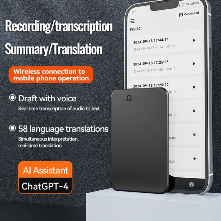 32GB AI Voice Recorder App Control Supports 58 Languages Simultaneous Interpretation / Transcribe & Summarize(Black) - Other Style by buy2fix | Online Shopping UK | buy2fix