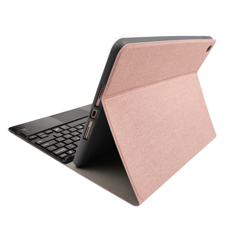 RK102C Detachable Magnetic Plastic Bluetooth Keyboard with Touchpad + Silk Pattern TPU Tablet Case for iPad 10.2, with Pen Slot & Bracket(Rose Gold) - Universal by buy2fix | Online Shopping UK | buy2fix