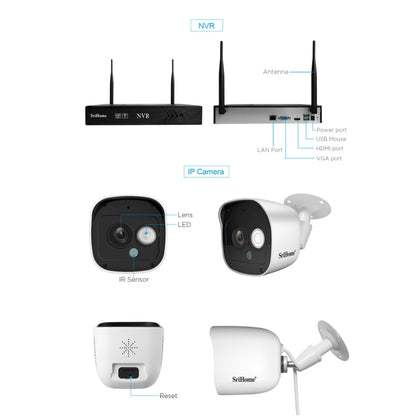 SriHome NVS002 1080P 4-Channel NVR Kit Wireless Security Camera System, Support Humanoid Detection / Motion Detection / Night Vision, US Plug - Security by SriHome | Online Shopping UK | buy2fix