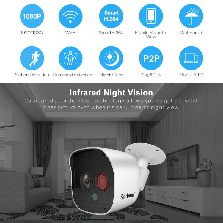 SriHome NVS002 1080P 8-Channel NVR Kit Wireless Security Camera System, Support Humanoid Detection / Motion Detection / Night Vision, US Plug - Security by SriHome | Online Shopping UK | buy2fix