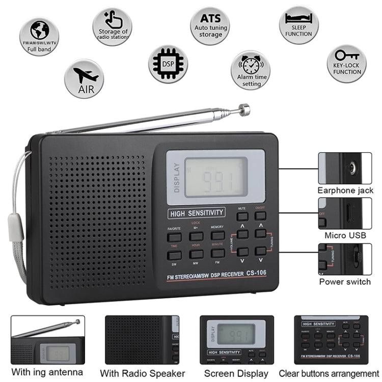 CS-106 10KHZ Multifunctional Full Band Digital Demodulation Stereo Radio Receiver - Consumer Electronics by buy2fix | Online Shopping UK | buy2fix