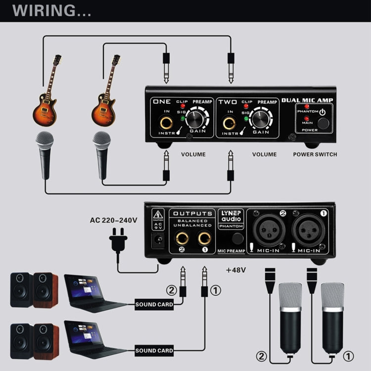 LINEPAUDIO A961 2-Channel Microphone Amplifier Electric Guitar Electric Bass Amplifier(Black) - Stringed Instruments by buy2fix | Online Shopping UK | buy2fix