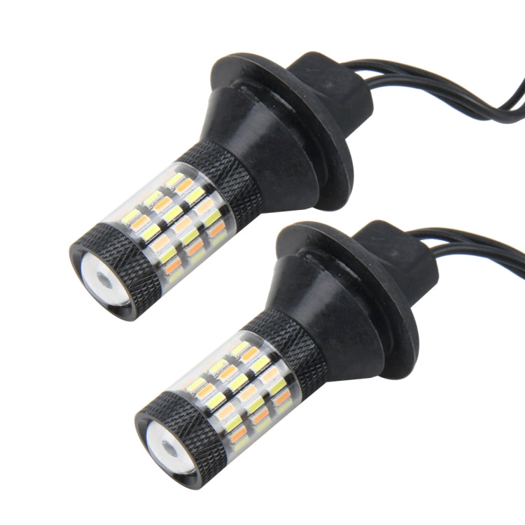 2 PCS 1156/Ba15s 5W 450LM 60LEDs DC 12V SMD-4014 Car Tail Bulb Turn Signal Auto Reverse Lamp Daytime Turn Running Light Car Source Set(White Light+Yellow Light), Cable Length: 40cm - Arrow Turn Lights by buy2fix | Online Shopping UK | buy2fix