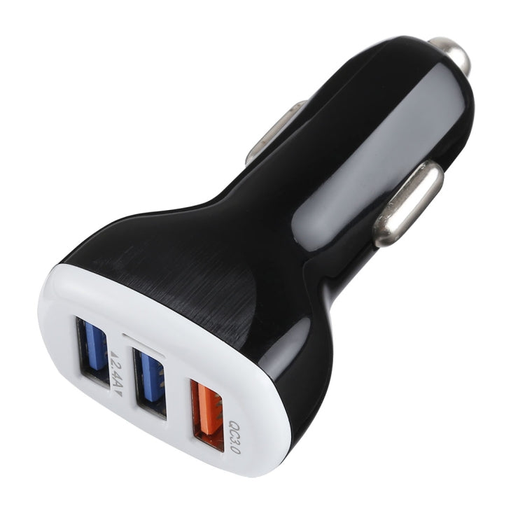 LZ-429 QC3.0 2.4A Three USB Ports Smart Quick Car Charger(Black) - In Car by buy2fix | Online Shopping UK | buy2fix