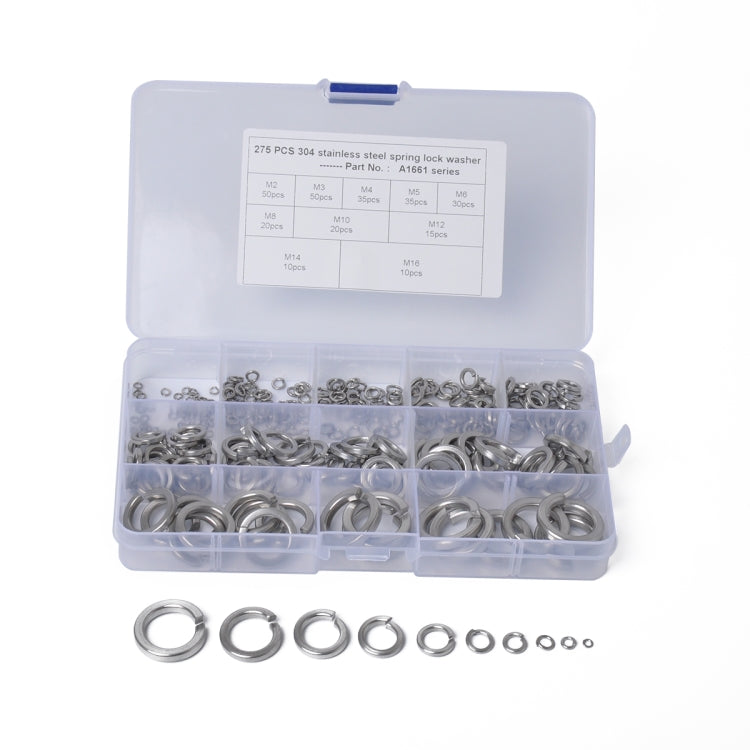 275 PCS Stainless Steel Spring Lock Washer Assorted Kit M2-M16 for Car / Boat / Home Appliance - In Car by buy2fix | Online Shopping UK | buy2fix