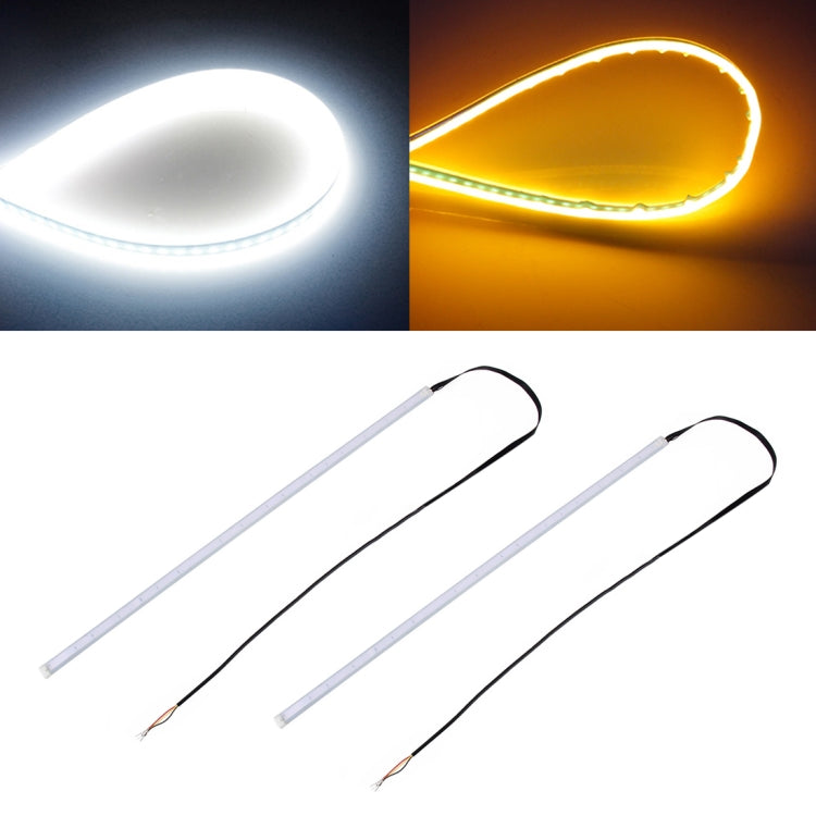 2 PCS 45cm DC12V 5W Ultra-thin Waterproof Car Auto Double Colors Turn Lights / Running Lights SMD-2835 LED Bulbs (Turn Lights: Yellow Light; Running Lights: White Light) - In Car by buy2fix | Online Shopping UK | buy2fix