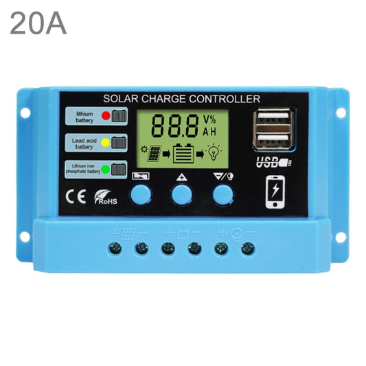 20A Solar Charge Controller 12V / 24V Lithium Lead-Acid Battery Charge Discharge PV Controller, with Indicator Light - In Car by buy2fix | Online Shopping UK | buy2fix