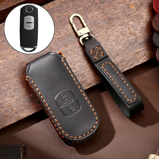 Hallmo Car Cowhide Leather Key Protective Cover Key Case for Mazda Axela 2-button(Black) - Car Key Cases by Hallmo | Online Shopping UK | buy2fix