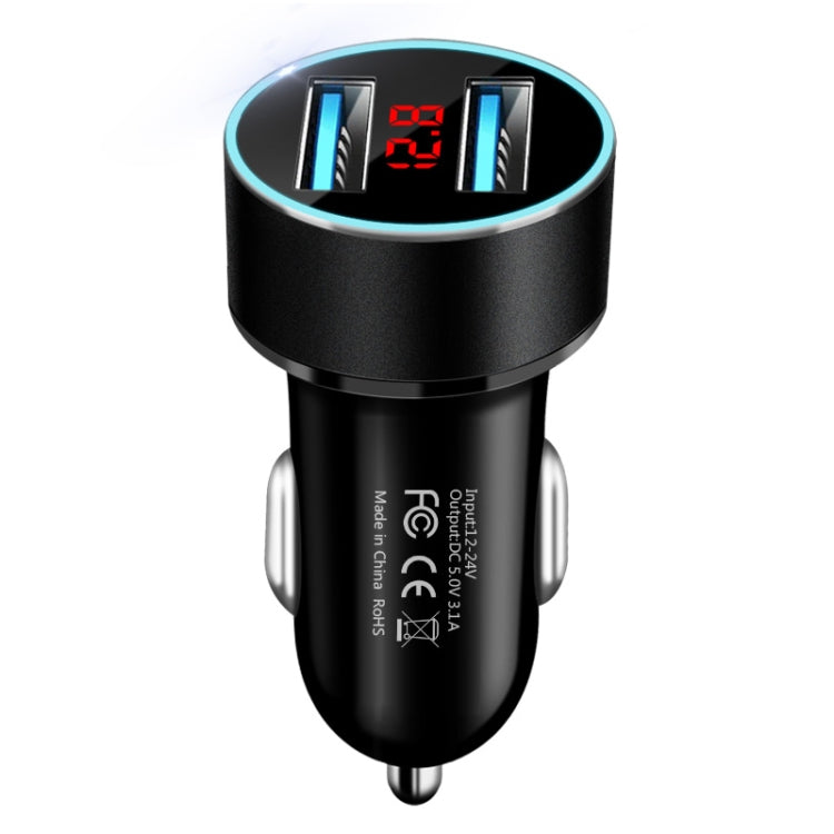 JMG-C016A 5 PCS 5V 3.1A Car Dual USB Charger with LED Display(Black) - Car Charger by buy2fix | Online Shopping UK | buy2fix