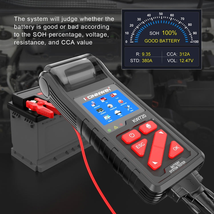 KONNWEI KW720 Car 3.2 inch 6V-24V Lead-acid Battery Tester with Printer - Code Readers & Scan Tools by KONNWEI | Online Shopping UK | buy2fix