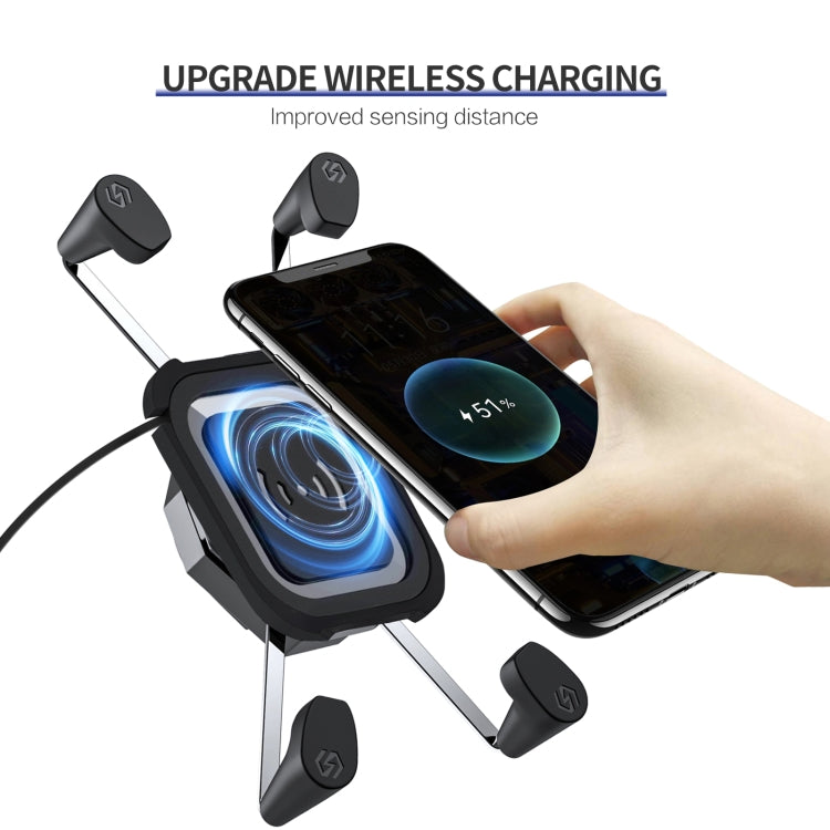 ZH-1558B2 Motorcycle Rear Mirror X-shape Aluminum Alloy Qi Wireless Charging Phone Holder - In Car by buy2fix | Online Shopping UK | buy2fix