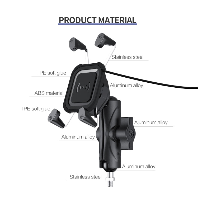 ZH-1558C2 Motorcycle M8 Ball Joint X-shape Aluminum Alloy Qi Wireless Charging Phone Holder - In Car by buy2fix | Online Shopping UK | buy2fix