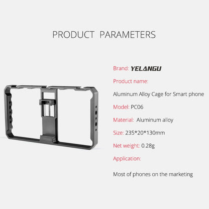 YELANGU  PC06 YLG0909A Vlogging Live Broadcast Smartphone Metal Cage Video Rig Filmmaking Recording Handle Stabilizer Bracket for iPhone, Galaxy, Huawei, Xiaomi, HTC, LG, Google, and Other Smartphones(Black) - Stand by YELANGU | Online Shopping UK | buy2fix