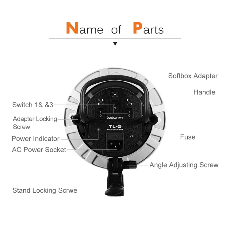 Godox TL-5 5 in 1 E27 Socket Tricolor Bulb Light Lamp Head Mount(EU Plug) -  by Godox | Online Shopping UK | buy2fix