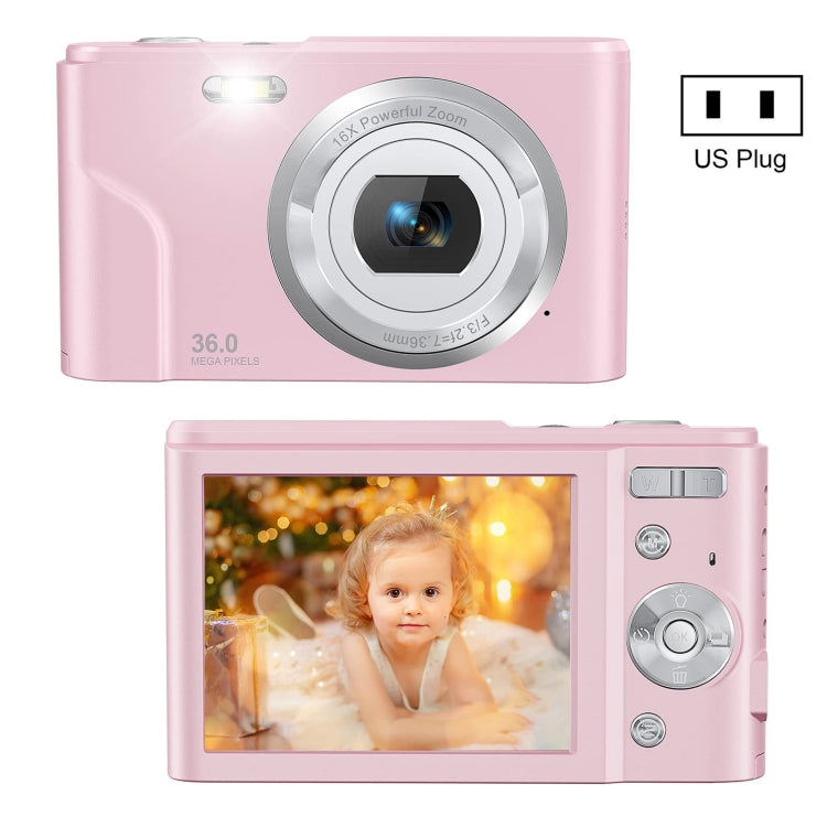 DC311 2.4 inch 36MP 16X Zoom 2.7K Full HD Digital Camera Children Card Camera, US Plug(Pink) - Consumer Electronics by buy2fix | Online Shopping UK | buy2fix