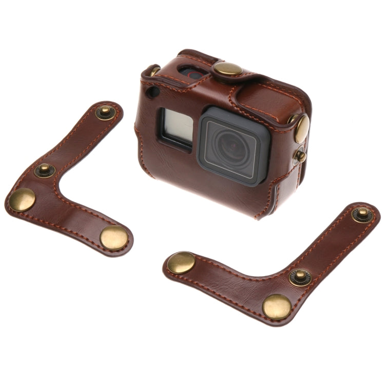 For GoPro HERO7 Black /6 /5  PU Leather Housing Case with Neck Strap & Buttons(Brown) - DJI & GoPro Accessories by buy2fix | Online Shopping UK | buy2fix