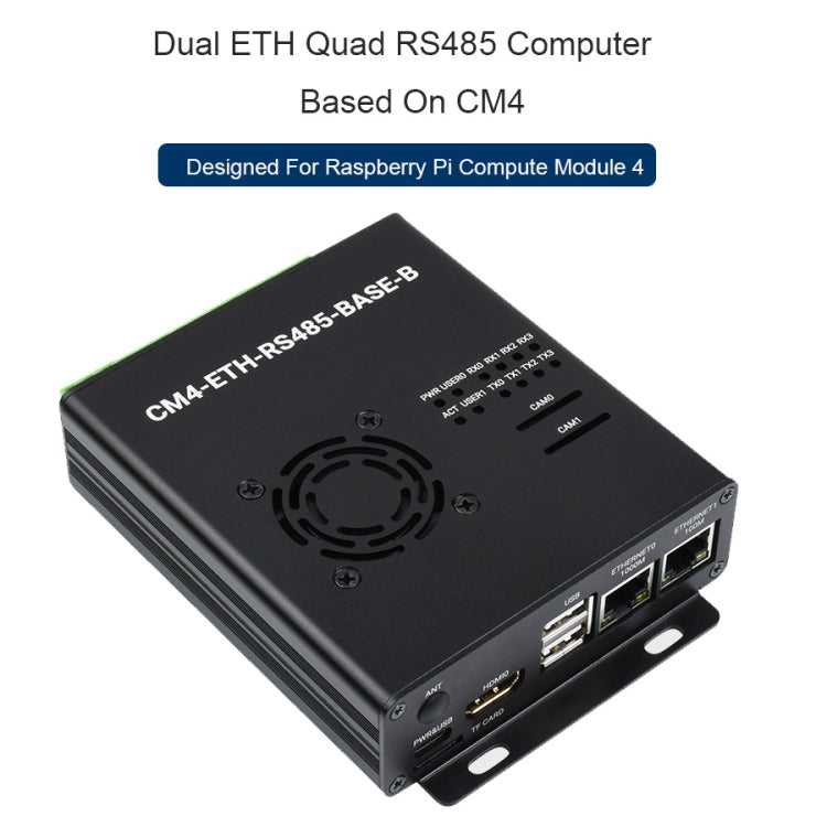 Waveshare Dual ETH Mini-Computer for Raspberry Pi CM4, Gigabit Ethernet, 4CH Isolated RS485(US Plug) - Consumer Electronics by WAVESHARE | Online Shopping UK | buy2fix
