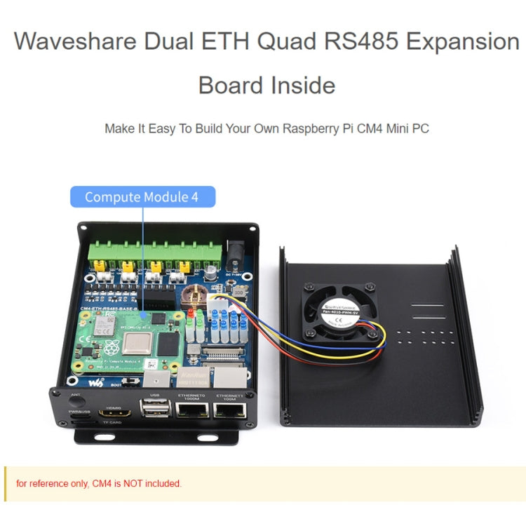 Waveshare Dual ETH Mini-Computer for Raspberry Pi CM4, Gigabit Ethernet, 4CH Isolated RS485(EU Plug) - Consumer Electronics by WAVESHARE | Online Shopping UK | buy2fix